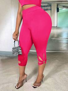 SHEIN SXY Quần lót kích thước lớn Cắt ra màu trơn Giải trí - Màu Hồng Tươi - Xem 4