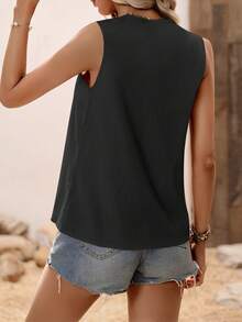 SHEIN VCAY 素色V領無袖襯衫 - 黑色 - 查看 2