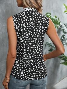 SHEIN Privé Áo sơ mi nữ Thắt nơ trước Chấm bi Thanh lịch - Đen và trắng - Xem 4