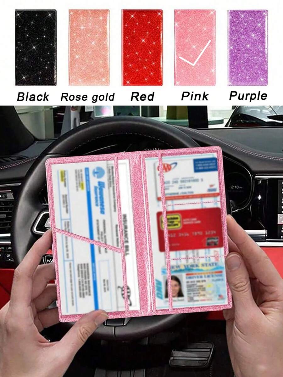 1入組金屬亮絲多格車卡包 - 粉色 - 查看 1