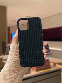 1pc Solid Color Soft TPU Knitted Pattern Phone Case, Compatible With IPhone 16 Series, Galaxy S20, S21, S22, S23, S24, S25 Series Waterproof Shockproof Anti-Fall Scratch Resistant - Black - View 3