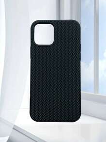 1pc Solid Color Soft TPU Knitted Pattern Phone Case, Compatible With IPhone 16 Series, Galaxy S20, S21, S22, S23, S24, S25 Series Waterproof Shockproof Anti-Fall Scratch Resistant - Black - View 4