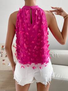 SHEIN Privé Áo sơ mi nữ Đề can Loại bướm Giải trí - Màu Hồng Tươi - Xem 3