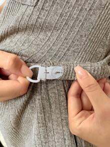 SHEIN Maternity Rib-knit Split Hem Tank Top & Adjustable Waist Shorts - Khaki - View 5