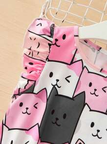 SHEIN Đầm Gái Xù Hoạt hình Tất cả trên in Dễ thương - Nhiều màu - Xem 3