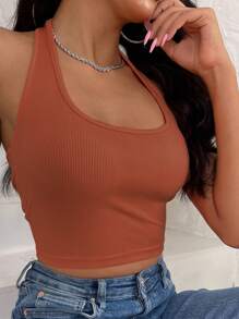 SHEIN Essnce Solid Crop Halter Top - Burnt Orange - View 6