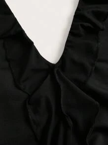 SHEIN ICON Mùa Xuân Chất rắn Viền Ruffle Ca-vát Backless Dây Đen Đầm - màu đen - Xem 4