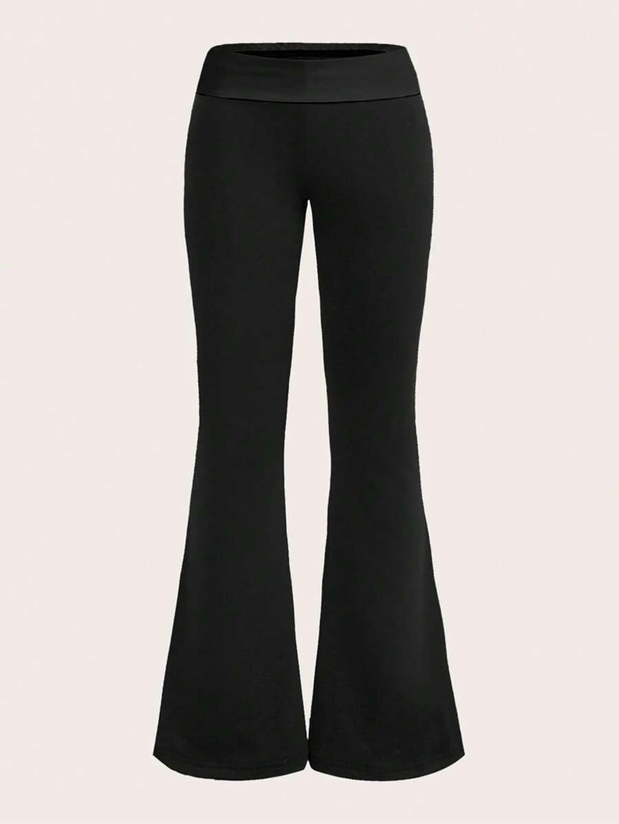 SHEIN ICON 净色喇叭裤 - 黑色 - 查看 1