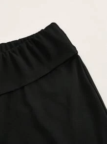 SHEIN ICON 净色喇叭裤 - 黑色 - 查看 4