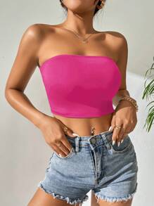 SHEIN PETITE 素色短款抹胸上衣