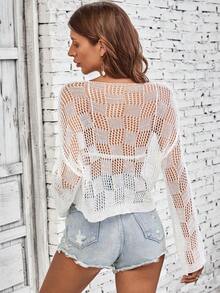 SHEIN VCAY Áo len nữ cắt màu trơn Gợi cảm - trắng - Xem 2