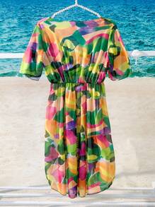 滿版印花交疊領罩衫 - 彩色 - 查看 4