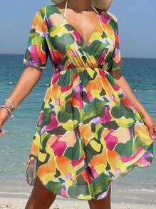 滿版印花交疊領罩衫 - 彩色 - 查看 5