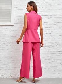 SHEIN Privé 素色西裝領馬甲西裝外套&闊腿褲 - 玫紅色 - 查看 2