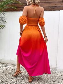 SHEIN VCAY Ombre Cut Out Tie Backless Halter Dress - Orange - View 2