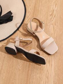Women Minimalist Ankle Strap Sandals, Chunky Heeled Elegant Sandals Valentines