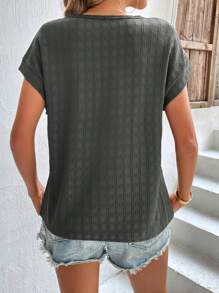 SHEIN LUNE Solid Batwing Sleeve Tee - Dark Grey - View 2