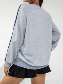 SHEIN Unity 側條紋字母 條紋女士衛衣 - 淺灰色 - 查看 2