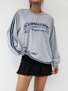 SHEIN Unity 側條紋字母 條紋女士衛衣 - 淺灰色 - 查看 4