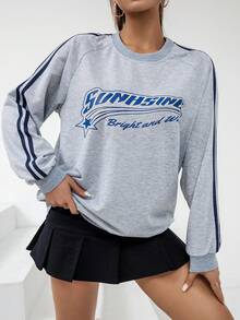 SHEIN Unity 側條紋字母 條紋女士衛衣 - 淺灰色 - 查看 6