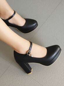Fall/Winter 2025 Women Rhinestone Decor Mary Jane Pumps, Chunky Heeled Elegant Pumps, Elegant - Black - View 2