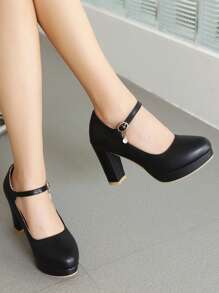 Fall/Winter 2025 Women Rhinestone Decor Mary Jane Pumps, Chunky Heeled Elegant Pumps, Elegant - Black - View 4