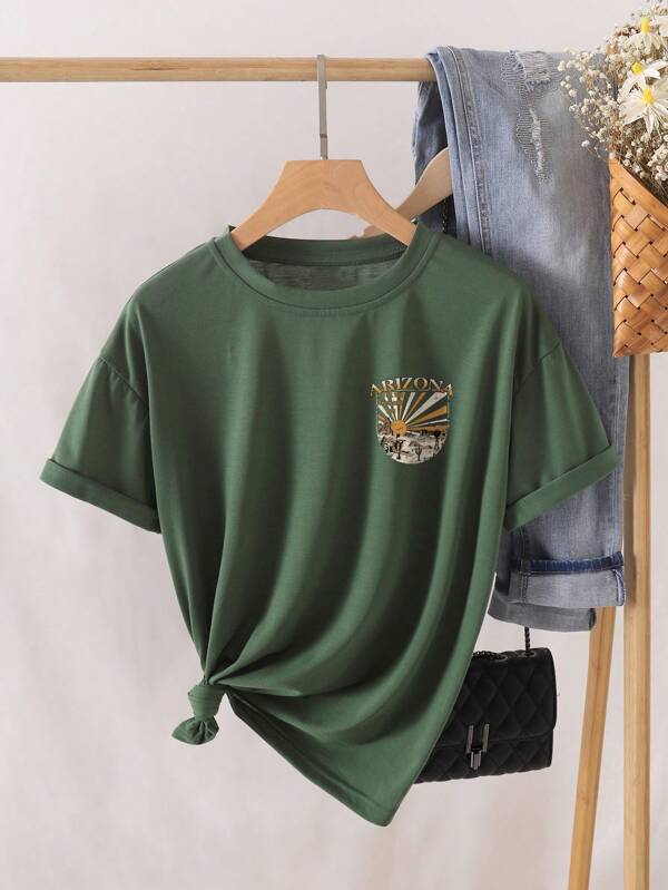 SHEIN LUNE Desert And Letter Graphic Tee SHEIN USA