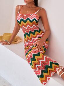 SHEIN VCAY Chevron Print Cami Dress - Multicolor - View 1