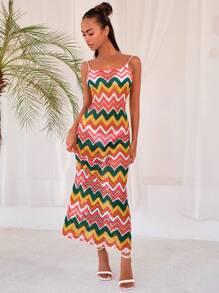 SHEIN VCAY Chevron Print Cami Dress - Multicolor - View 6