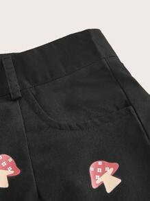 ROMWE Goth 蘑菇圖案短褲 - 黑色 - 查看 3