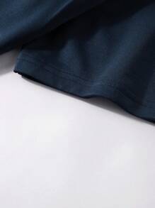 Aesthetic Post--Men Plus Letter Graphic Contrast Collar Polo Shirt & Drawstring Waist Shorts Set - Navy Blue - View 3