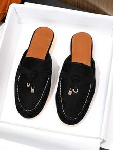 女士蝴蝶結裝飾仿麂皮優雅平底鞋 - 黑色 - 查看 4