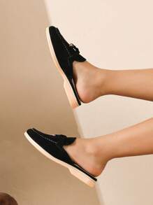 女士蝴蝶結裝飾仿麂皮優雅平底鞋 - 黑色 - 查看 5
