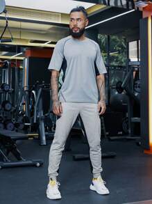 Manfinity Sport Corelite Men Letter Graphic Drawstring Waist Slant Pocket Sports Trousers - Grey - View 5