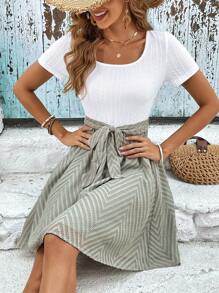 SHEIN Frenchy Two Tone Belted Dress - Multicolor - View 6