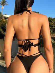 Phụ nữ một mảnh Nhẫn màu trơn - màu đen - Xem 2