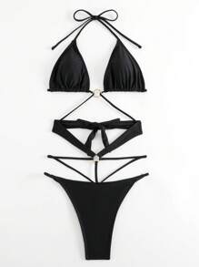 Phụ nữ một mảnh Nhẫn màu trơn - màu đen - Xem 4