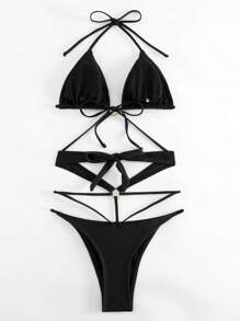 Phụ nữ một mảnh Nhẫn màu trơn - màu đen - Xem 5