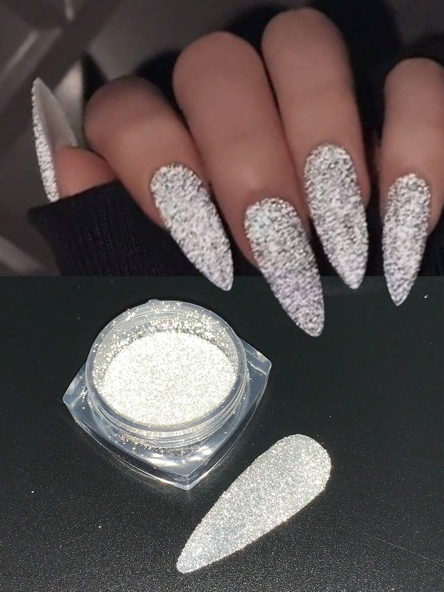 Purpurina de uñas con efecto reflectante y holográfico, polvo de cristales blancos para decoración de uñas, pigmento en polvo con brillos de rhinestone para manicura - Blanco - Ver 1