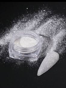 Purpurina de uñas con efecto reflectante y holográfico, polvo de cristales blancos para decoración de uñas, pigmento en polvo con brillos de rhinestone para manicura - Blanco - Ver 3