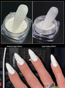 Purpurina de uñas con efecto reflectante y holográfico, polvo de cristales blancos para decoración de uñas, pigmento en polvo con brillos de rhinestone para manicura - Blanco - Ver 7