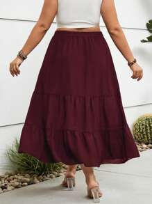 SHEIN Holidaya Plus Button Front Ruffle Hem Skirt - Rose Red - View 2