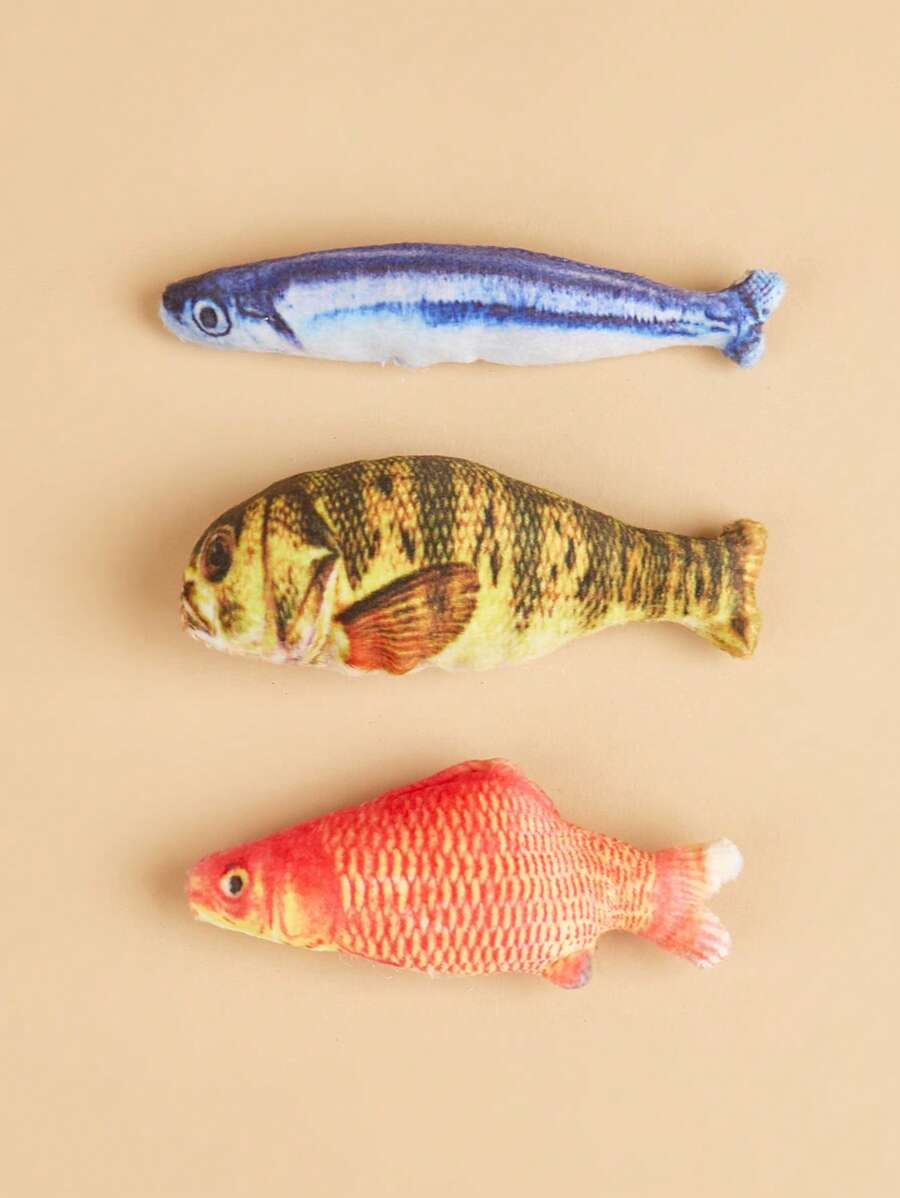 3 件装鱼形设计猫爱好者和猫妈妈爱逗猫玩具套装，适合猫爱好者和猫妈妈玩耍 - 彩色 - 查看 1