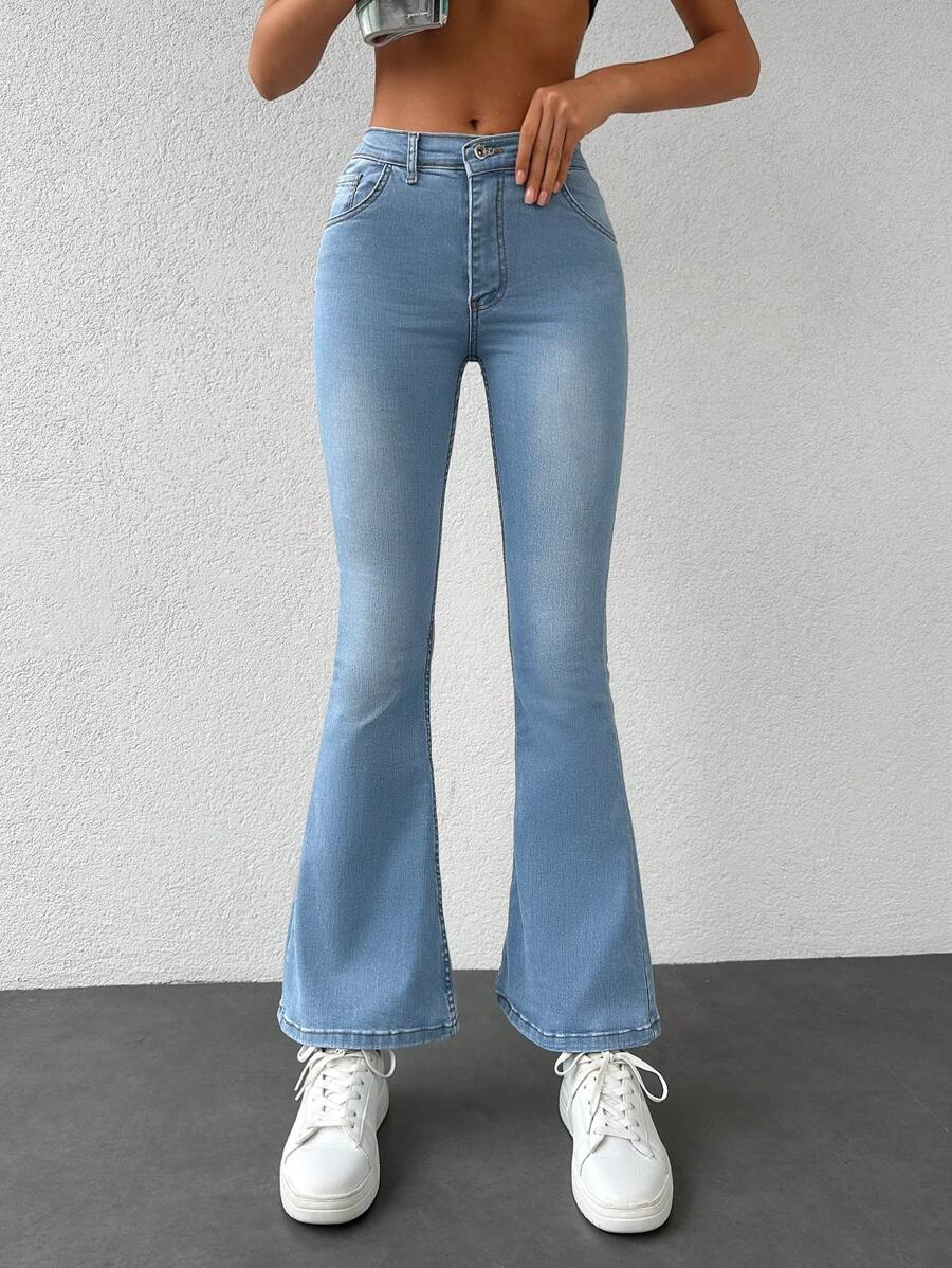 EURMUSE Jeans de pierna amplia con cremallera - Lavado ligero - Ver 1