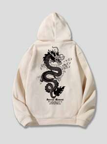 ROMWE MEN Anime Áo nỉ Nam Dây kéo Túi Thú vật Lá thư Giải trí - Màu Khaki - Xem 1