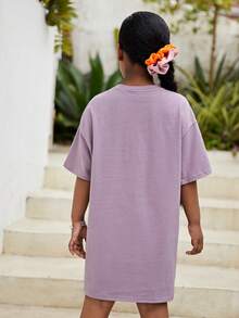 SHEIN Đầm Gái Con số Slogan Giải trí - Màu Lilac Tím - Xem 3