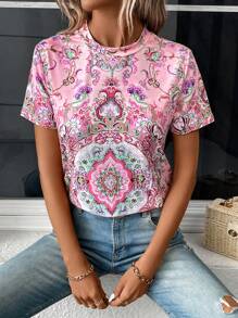 SHEIN LUNE Camiseta con estampado floral - Rosa - Ver 1