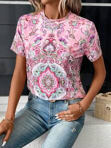 SHEIN LUNE Camiseta con estampado floral - Rosa - Ver 5