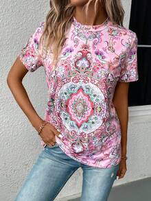 SHEIN LUNE Camiseta con estampado floral - Rosa - Ver 6