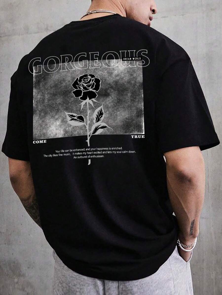 Manfinity Hypemode Nam Áo thun Bông Đồ họa hoa & khẩu hiệu - màu đen - Xem 1